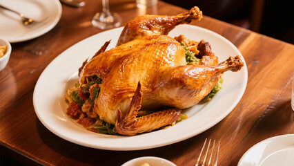 Roasted Chicken on White Platter