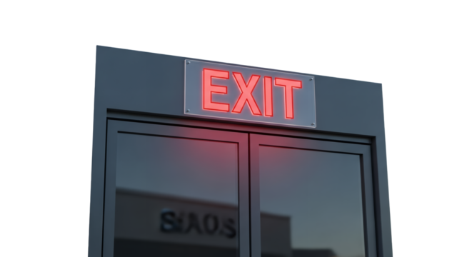 Red Illuminated Exit Sign on Double Doors