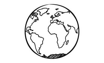 Hand-drawn earth globe sketch featuring continents and ocean details. Vector retro hand drawn illustration