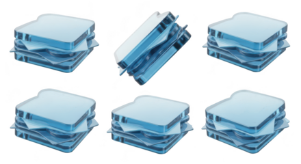 Transparent sandwiches float and are stacked with a blurred effect creating a clean and futuristic food presentation