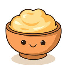 Cute bowl of mashed potatoes, designed with a cheerful kawaii style. Perfect for food illustrations, especially for comfort food or children's content.