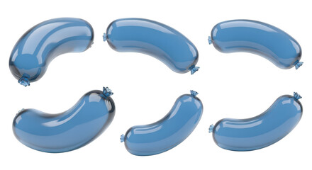 Six blue sausages rendered against a white background emphasizing abstract food Used for culinary and conceptual visuals