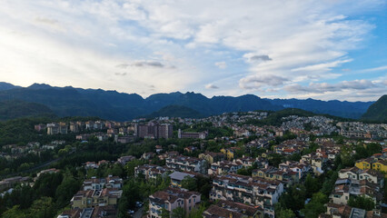 Aerial photography of summer houses in Xiannv Mountain town, Wulong District, Chongqing, China
