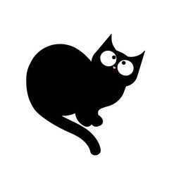Funny black cat cartoon. Playful and quirky cat with big eyes and a cute expression.