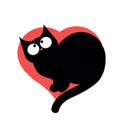 Funny love cat cartoon. Playful and quirky cat with big eyes and a cute expression.