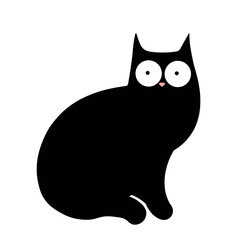 Funny black cat cartoon. Playful and quirky cat with big eyes and a cute expression.