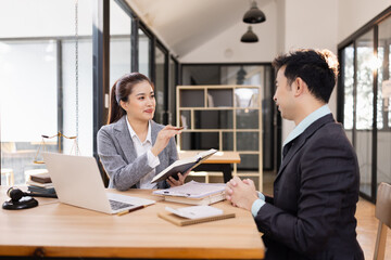 Lawyer with Document Paper and Hammer on Wood table,  Judge's Gavel, Law, Justice Symbol, Agreement and Partnership Concept,