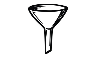 Hand-drawn black and white funnel illustration with simple design. Vector retro hand drawn illustration
