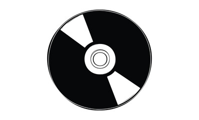 Black and white cd disc illustration with minimalistic design. Vector retro hand drawn illustration