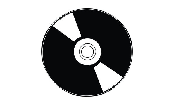 Black and white cd disc illustration with minimalistic design. Vector retro hand drawn illustration