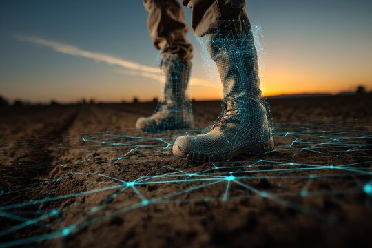 Close-up of boots walking on a field