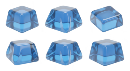 Multiple blue gelatin cubes isolated against white background representing freshness and transparency suitable for food visuals