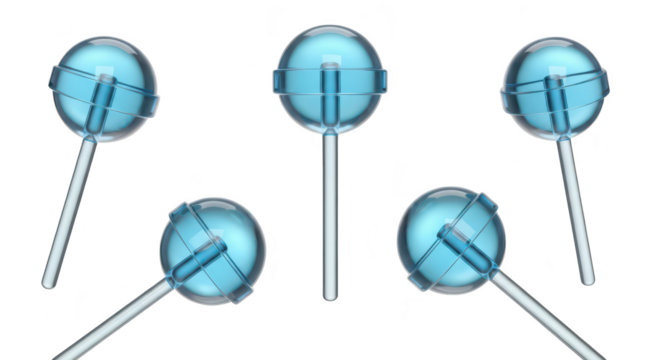 Several blue lollipops on sticks arranged against a white background ideal for candy promotions or playful designs