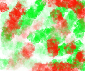 Red and green paint splatter pattern with high saturation and grainy texture. Abstract scattered composition on transparent background.