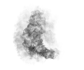 Faded black and gray cloud shape with soft smoky texture and blur. Atmospheric pigment layer in motion on transparent background.