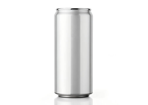 Tall slim aluminum can mockup with clean reflective surface, isolated on white background, suitable for energy drink or beverage packaging design, modern and minimalistic style