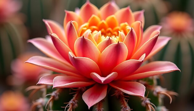 Stunning Close-Up of a Blooming Echinopsis Cactus Flower with Vibrant Pink and Orange Petals