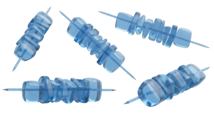 Isolated clear ice skewers floating on white background perfect for food advertisement summer concepts and refreshing beverage presentations