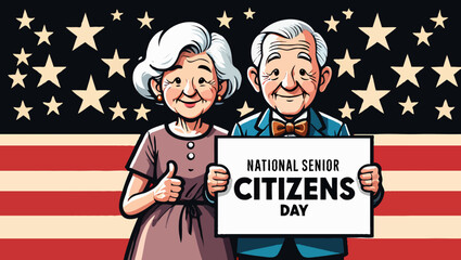 Vector art of a cheerful elderly couple celebrates national senior citizens day