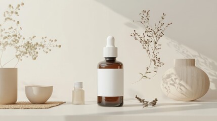 Amber serum bottle, minimalist aesthetic