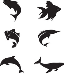 A collection of silhouette images of various aquatic animals.