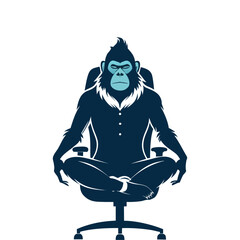 Silhouette of Ape Sitting Cross-Legged in Boss Chair Vector, Powerful Primate Leadership Illustration, Executive Ape Graphic, Business Monkey Icon, Strong Authority Design