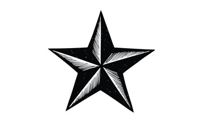Fototapeta premium Intricate black and white five-pointed star design on white background. Vector retro hand drawn illustration