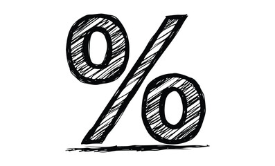 Hand-drawn sketch of percentage symbol with bold lines on white background. Vector retro hand drawn illustration