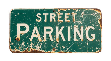 Vintage Rusted Green Street Parking Sign Weathered Metal Texture Background