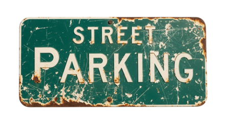 Vintage Rusted Green Street Parking Sign Weathered Metal Texture Background