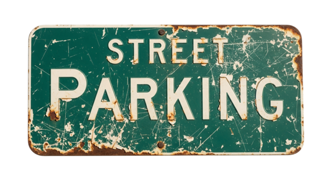 Vintage Rusted Green Street Parking Sign Weathered Metal Texture Background
