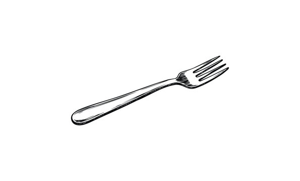 Monochrome illustration of a classic fork on white background. Vector retro hand drawn illustration