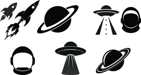 Vector silhouette of a space elements, rocket, ufo, alliance, Rocket, 