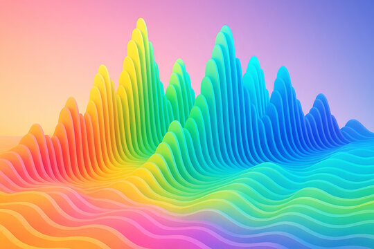 Colorful sound wave representation with gradient peaks and valleys at sunset - Powered by Adobe