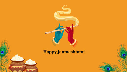 Illustration of happy janmashtami with krishna playing the flute