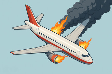 Detailed Isometric Airplane Crash Illustration – RGB Vector Art of Falling Aircraft with Engines on Fire