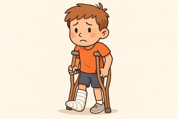 Child Injury Illustration – Boy with Broken Leg in Cast for Medical & Parenting Concepts