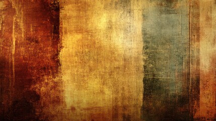 Obraz premium Textured abstract in warm ochre, brown, blue, and black, grunge style