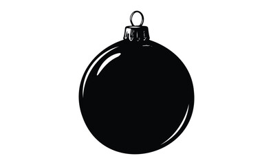 Black silhouette of christmas ornament ball on white background. Vector retro hand drawn illustration