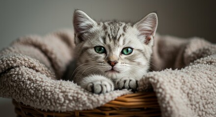  Silver tabby kitten in cozy basket a purrfect pet photo