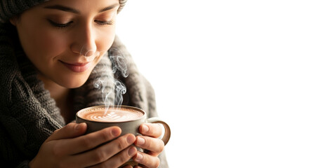Woman enjoying a warm drink in winter cozy feeling