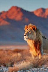 Magnificent Lion Standing Proudly in the African Savannah at Sunrise