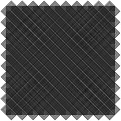 Black and white abstract diagonal dotted pattern with optical illusion effect, bordered by sharp geometric zigzag lines. Ideal for modern backgrounds, digital art, textiles, and packaging.