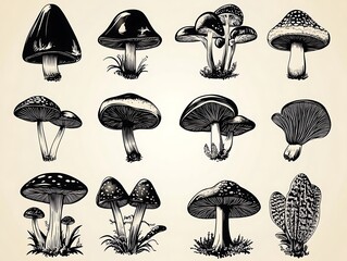 墨絵きのこ図鑑