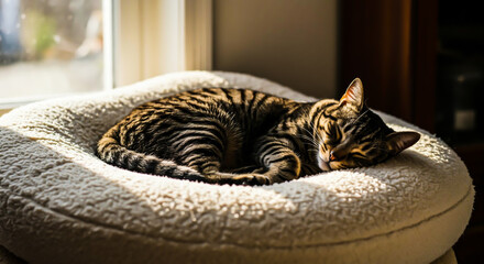 Tabby Cat Sleeping by Sunlit Window