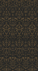 Intricate Geometric Pattern in Bronze and Black, Repeating Abstract Design