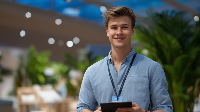 Trade show coordination with a focused team member