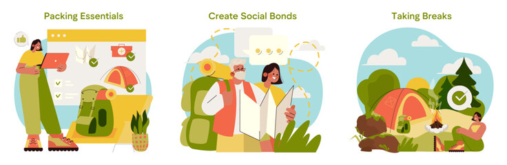 Fototapeta premium Camping Essentials and Socializing Vector Illustration
