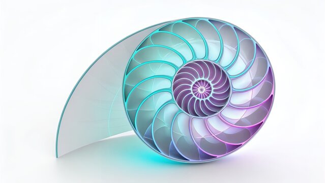 Abstract Nautilus Shell:  Geometric 3D Render of a Spiraling Shell