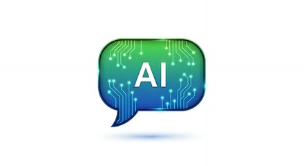 Artificial Intelligence Chat Bubble with Circuit Board Design on White Background